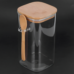 Glass Jar with Wooden Lid and Spoon Medium